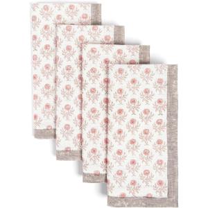image:imageoverampback Cloth Napkins Set  Cotton Block Print Napkins Reusable amp Washable  Decorative Dinner Cocktail Floral Spring Table Napkins Cloth for Home or Events  Blue ArchPink Bloom