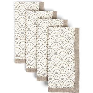 image:imageoverampback Cloth Napkins Set  Cotton Block Print Napkins Reusable amp Washable  Decorative Dinner Cocktail Floral Spring Table Napkins Cloth for Home or Events  Blue ArchTaupe Arch