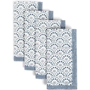image:imageoverampback Cloth Napkins Set  Cotton Block Print Napkins Reusable amp Washable  Decorative Dinner Cocktail Floral Spring Table Napkins Cloth for Home or Events  Blue ArchBlue Arch
