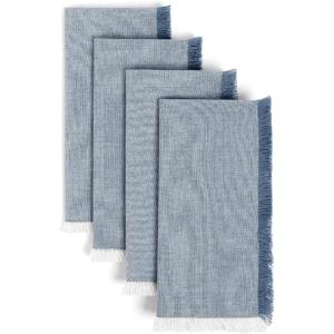 image:imageoverampback Cloth Napkins Set  Cotton Block Print Napkins Reusable amp Washable  Decorative Dinner Cocktail Floral Spring Table Napkins Cloth for Home or Events  Blue ArchBlue Frayed