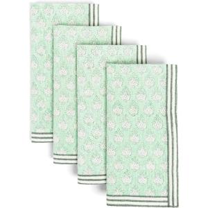 image:imageoverampback Cloth Napkins Set  Cotton Block Print Napkins Reusable amp Washable  Decorative Dinner Cocktail Floral Spring Table Napkins Cloth for Home or Events  Blue ArchGreen Leaf