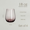 image:imageoverampback 18oz Stemless Glassware  Set of 4 Drinking Glasses for Parties Gettogethers and More  MouthBlown  Wine Cups for Kitchen and Dining Room  Purple